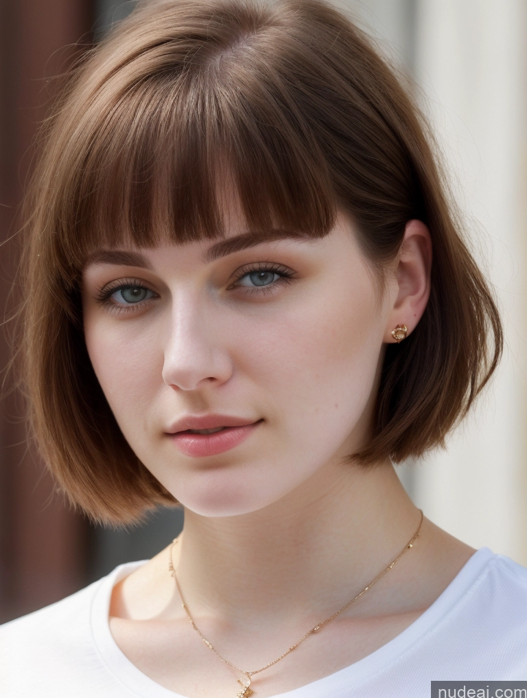 ai nude image of arafed woman with a necklace and a necklace with a cross on it pics of Beautiful Thick Fairer Skin 18 Brunette Bobcut Russian Close-up View Shirt