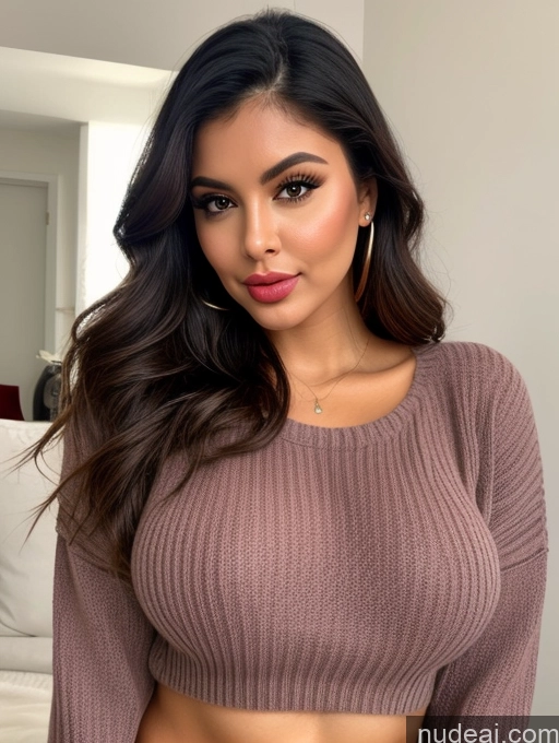 ai nude image of a close up of a woman wearing a cropped top and jeans pics of Busty Perfect Boobs Beautiful Big Ass Big Hips Perfect Body Pouting Lips Sweater Close-up View