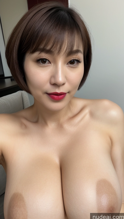 ai nude image of arafed asian woman with big breastes posing for a picture pics of Woman One Huge Boobs Beautiful Lipstick Fairer Skin 40s Short Hair Korean Close-up View Detailed Simple