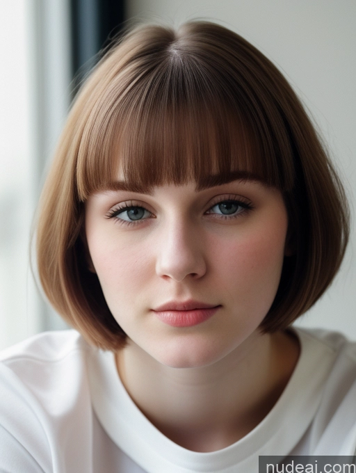 ai nude image of arafed woman with a short bob cut and a white shirt pics of Beautiful Fairer Skin Thick 18 Brunette Bobcut Russian Close-up View Shirt