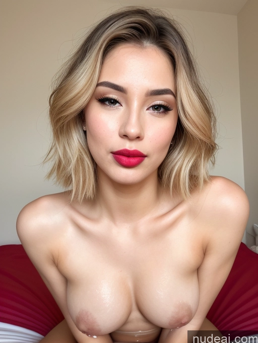 ai nude image of arafed woman with a big breast sitting on a bed pics of Woman One Beautiful Lipstick Big Ass Perfect Body Long Hair Oiled Body 20s Happy Orgasm Seductive Pouting Lips Ahegao Blonde Indian Skin Detail (beta) Bedroom Front View Cumshot Nude Bright Lighting Detailed