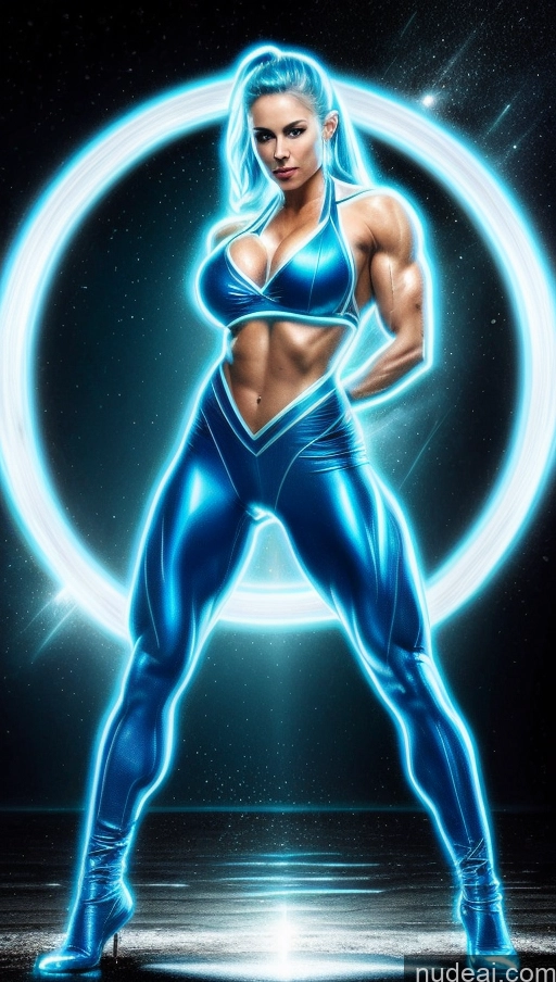 related ai porn images free for Space Suit Deep Blue Eyes Blue Hair Neon Lights Clothes: Blue Bodybuilder Abs Powering Up Busty Muscular Dynamic View Shower