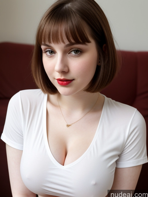 ai nude image of there is a woman with a white shirt and red lipstick pics of Beautiful Fairer Skin Thick 18 Brunette Bobcut Russian Close-up View Lipstick Shirt Perfect Boobs Busty