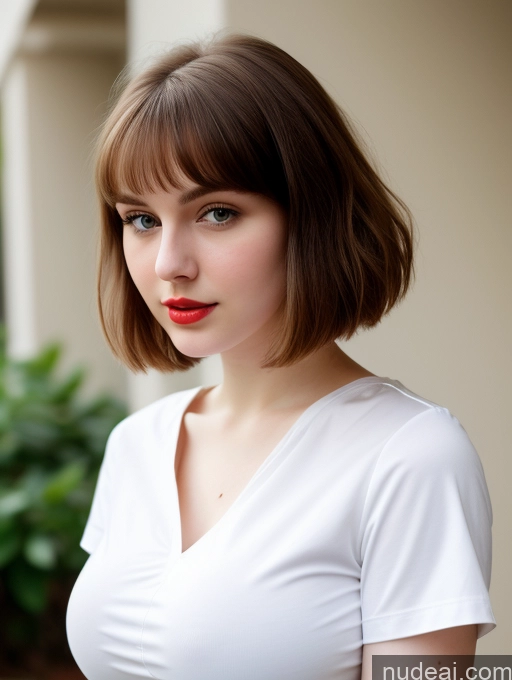 ai nude image of arafed woman with a white shirt and red lipstick posing for a picture pics of Beautiful Fairer Skin Thick 18 Brunette Bobcut Russian Close-up View Lipstick Shirt Perfect Boobs Busty