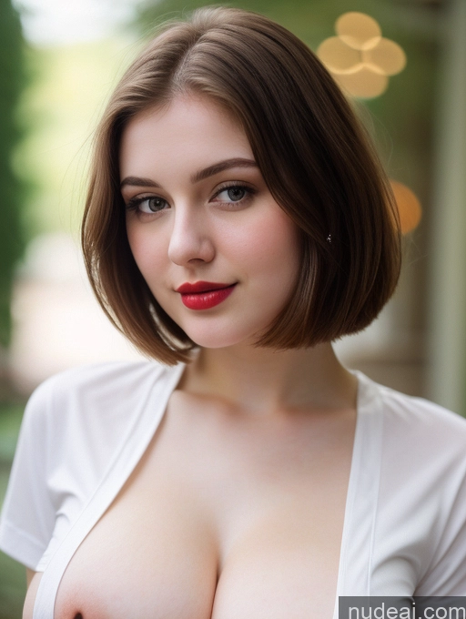 ai nude image of arafed woman with a white shirt and red lipstick posing for a picture pics of Beautiful Fairer Skin Thick 18 Brunette Bobcut Russian Close-up View Lipstick Shirt Perfect Boobs Busty