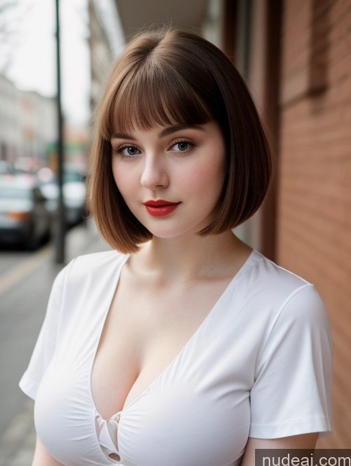 ai nude image of there is a woman with a white top and red lipstick pics of Beautiful Fairer Skin Thick 18 Brunette Bobcut Russian Close-up View Lipstick Shirt Perfect Boobs Busty