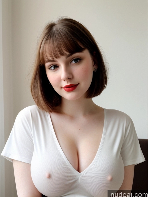 ai nude image of there is a woman with a white shirt and red lipstick pics of Beautiful Fairer Skin Thick 18 Brunette Bobcut Russian Close-up View Lipstick Shirt Perfect Boobs Busty