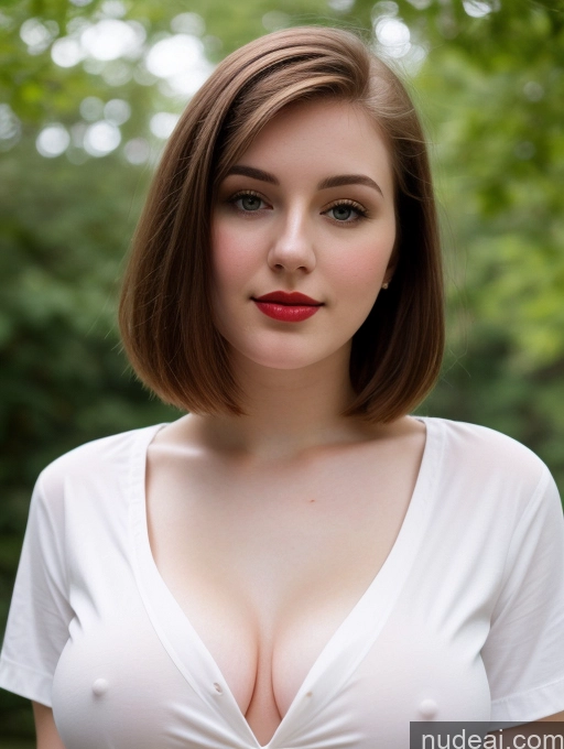 ai nude image of arafed woman with a white shirt and red lipstick posing for a picture pics of Beautiful Fairer Skin Thick 18 Brunette Bobcut Russian Close-up View Lipstick Shirt Perfect Boobs Busty