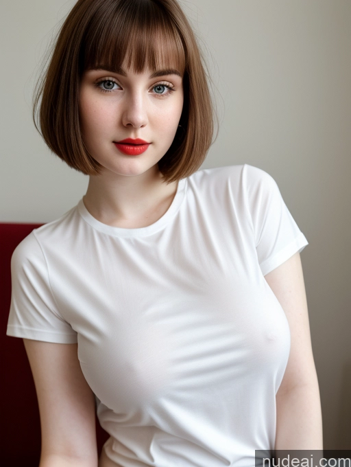 ai nude image of there is a woman with a red lip and a white shirt pics of Beautiful Fairer Skin Thick 18 Brunette Bobcut Russian Close-up View Lipstick Shirt Perfect Boobs Busty