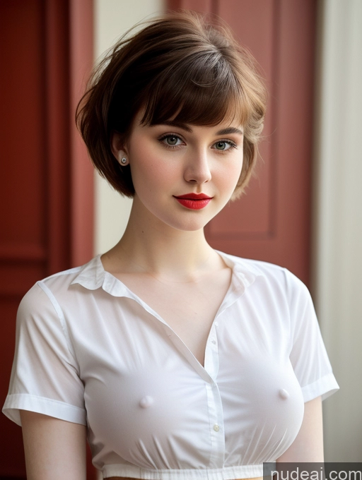 ai nude image of there is a woman with a white shirt and red lipstick pics of Beautiful Fairer Skin Thick 18 Brunette Russian Close-up View Lipstick Shirt Perfect Boobs Busty Pixie