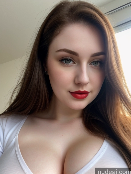 ai nude image of arafed woman with red lips and a white shirt posing for a picture pics of Beautiful Fairer Skin Thick 18 Brunette Russian Close-up View Lipstick Shirt Perfect Boobs Busty Straight