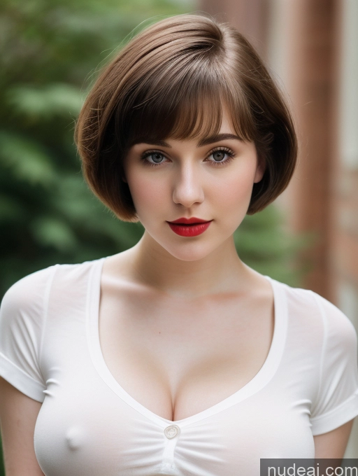 ai nude image of there is a woman with a white shirt and red lipstick pics of Beautiful Fairer Skin Thick 18 Brunette Russian Close-up View Lipstick Shirt Perfect Boobs Busty Short Hair