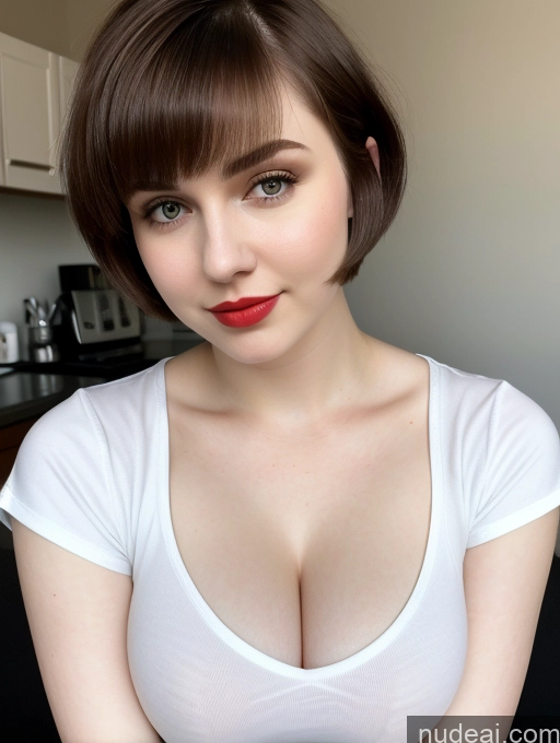 ai nude image of there is a woman with a very big breast posing for a picture pics of Beautiful Fairer Skin Thick 18 Brunette Russian Close-up View Lipstick Shirt Perfect Boobs Busty Short Hair