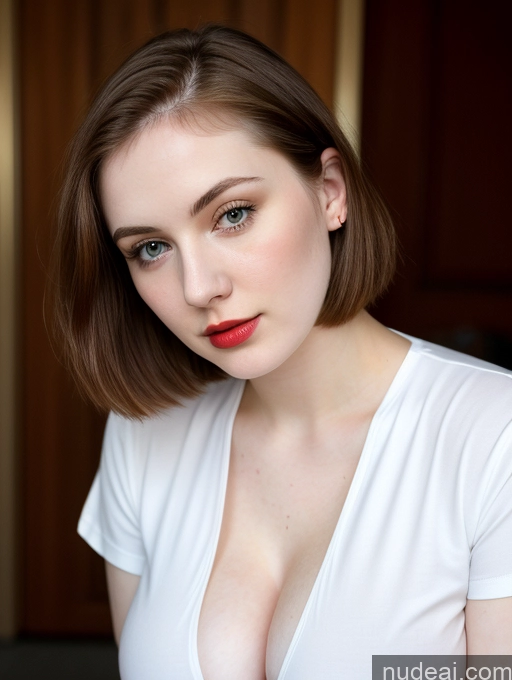 ai nude image of there is a woman with a red lip and a white shirt pics of Beautiful Fairer Skin Thick 18 Brunette Russian Close-up View Lipstick Shirt Perfect Boobs Busty Bobcut