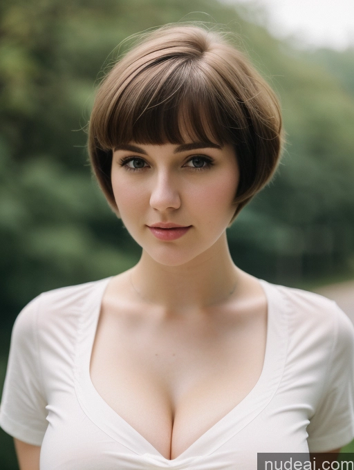 ai nude image of arafed woman with a white shirt and a short brown hair pics of Busty Perfect Boobs Beautiful Thick Fairer Skin 18 Russian Close-up View Shirt Brunette Short Hair