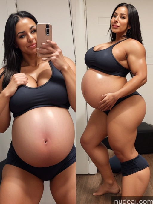 ai nude image of pregnant woman in black bikini taking selfie in mirror pics of Huge Boobs Big Ass Pregnant Belly Inflation, Cuminflation, Overeating Muscular Bodybuilder Latina 18 Spandex