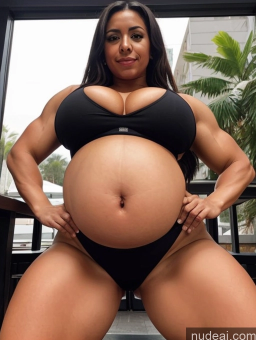 ai nude image of a woman in a black bikini posing for a picture pics of Huge Boobs Big Ass Pregnant Belly Inflation, Cuminflation, Overeating Muscular Bodybuilder Latina 18 Spandex Restaurant