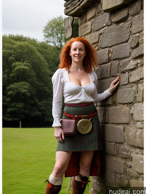 ai nude image of arafed woman in a kilt leaning against a stone wall pics of Perfect Boobs Pubic Hair 50s Irish Kilt Hairy Women Full Frontal Medieval Traditional