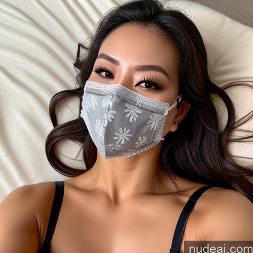 ai nude image of a close up of a woman laying on a bed wearing a face mask pics of Perfect Body 30s One Perfect Boobs Ahegao Sexy Face Lingerie Model Pubic Hair Indonesian On Back Face Mask