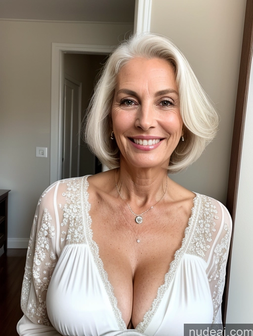 ai nude image of blond woman with white hair and a white bra top smiling pics of Milf Tall Happy White Hair Front View Blouse Cleavage Perfect Body Italian 60s