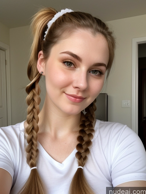 ai nude image of arafed woman with long hair in a white shirt and a white headband pics of Pigtails Ponytail Busty Perfect Boobs Thick Fairer Skin Beautiful Brunette Russian Shirt 18 Close-up View