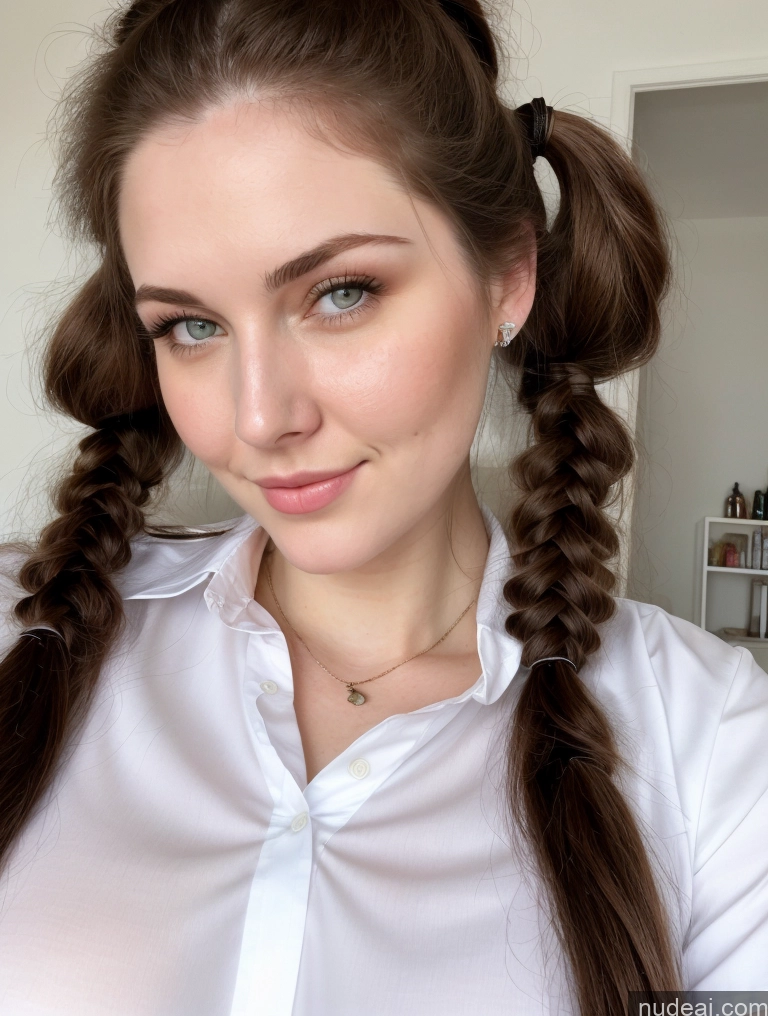 ai nude image of arafed woman with long hair in a white shirt and braids pics of Thick Long Hair Brunette Pigtails Detailed Busty Perfect Boobs Beautiful Fairer Skin 18 Russian Close-up View Shirt