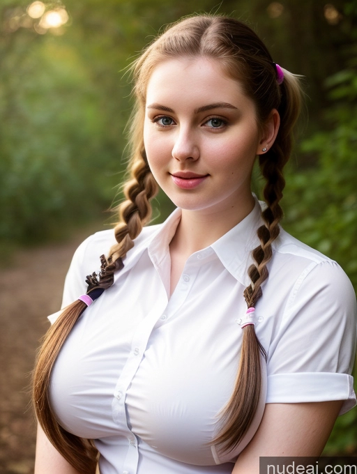 ai nude image of arafed woman with long hair in a white shirt and braids pics of Woman 18 Brunette Pigtails Slicked Busty Perfect Boobs Thick Beautiful Fairer Skin Russian Shirt