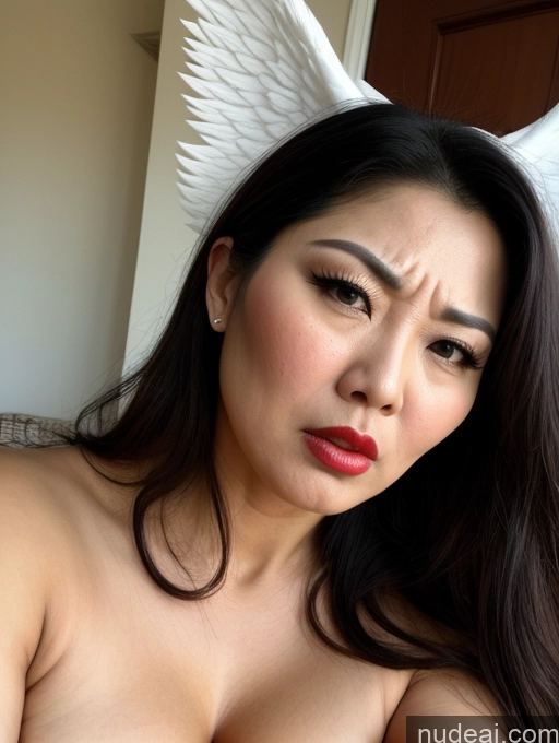 ai nude image of arafed asian woman with angel wings on her head and a red lipstick pics of Milf Beautiful Lipstick Busty Angry Long Hair Asian Seductive Angel 20s