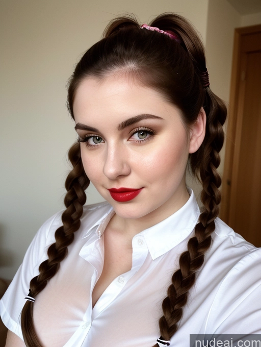 ai nude image of there is a woman with long hair and a white shirt pics of Woman Busty Perfect Boobs Beautiful Thick Fairer Skin 18 Brunette Pigtails Slicked Russian Shirt Lipstick