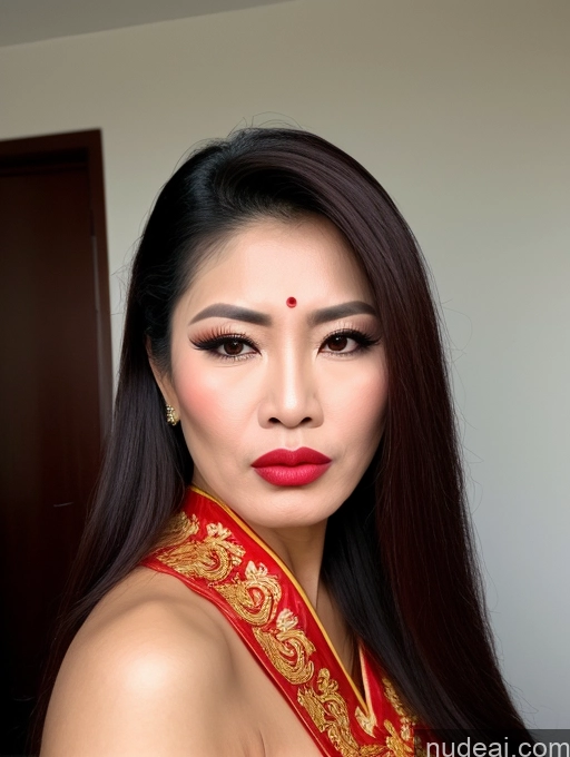 ai nude image of arafed asian woman with red lipstick and gold dress posing for a picture pics of Beautiful Lipstick Long Hair Vietnamese Traditional Cumshot Athlete Angry Pouting Lips 60s