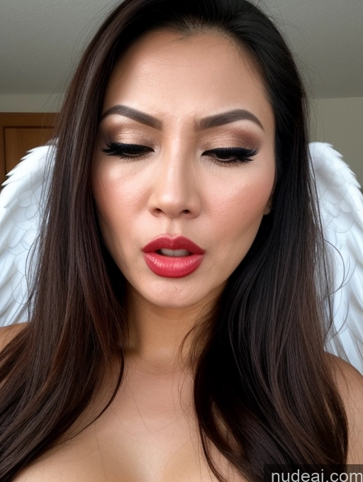 ai nude image of a close up of a woman with a very big breast and angel wings pics of Beautiful Lipstick Long Hair Vietnamese Angel Cumshot Model 50s Angry Orgasm Sexy Face