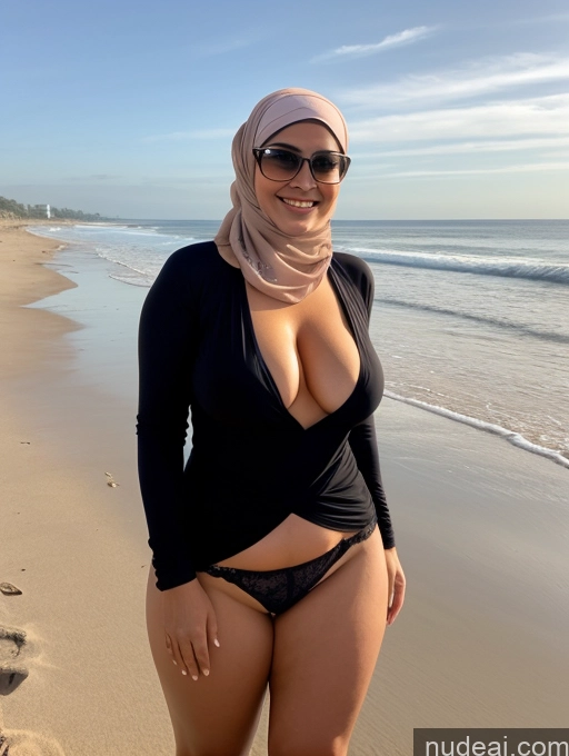 ai nude image of arafed woman in a black top and a scarf on the beach pics of One Big Ass Chubby 40s Seductive Black Hair Messy Indonesian Beach Front View Bending Over Milf Happy Casual Blouse Niqab Perfect Boobs Big Hips