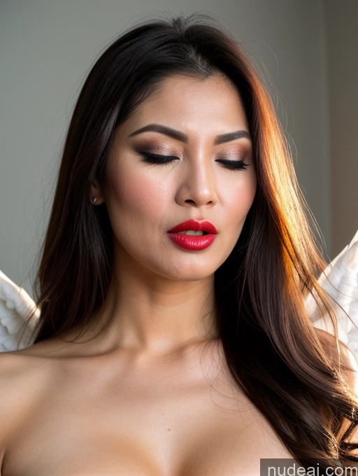 ai nude image of arafed woman with red lips and angel wings posing for a picture pics of Beautiful Lipstick Long Hair Vietnamese Angel Cumshot Model Angry Orgasm Sexy Face 60s