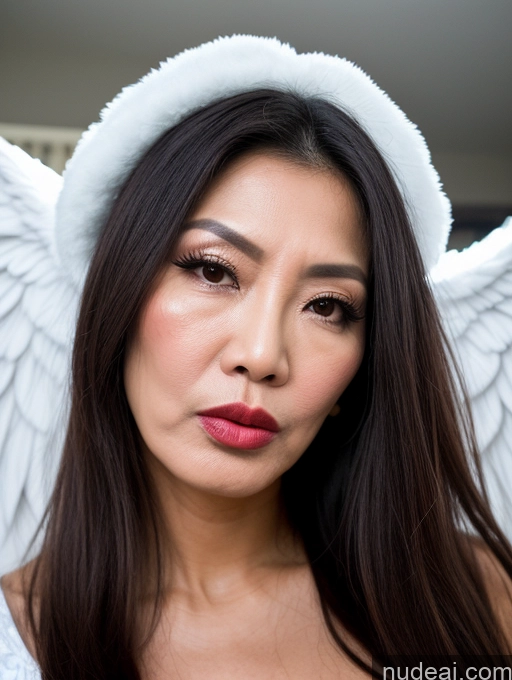 ai nude image of arafed woman with angel wings and a white hat pics of Beautiful Lipstick Long Hair Vietnamese Angel Cumshot Model 60s Angry Pouting Lips