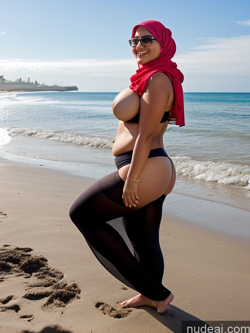 ai nude image of pregnant woman in black and red outfit on beach with ocean in background pics of One Big Ass Chubby 40s Seductive Black Hair Messy Indonesian Beach Front View Bending Over Milf Happy Casual Blouse Niqab Perfect Boobs Big Hips