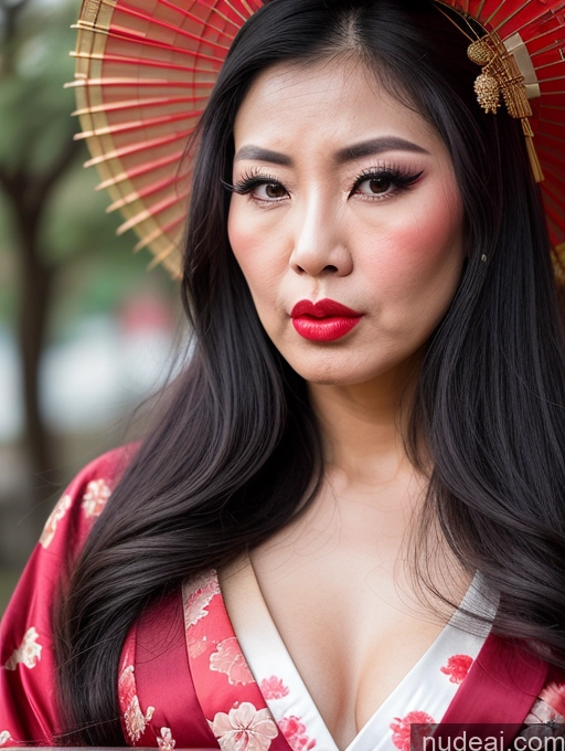 ai nude image of araffe woman in a red kimono with a red umbrella pics of Woman Beautiful Lipstick 60s Angry Pouting Lips Long Hair Vietnamese Geisha Professor