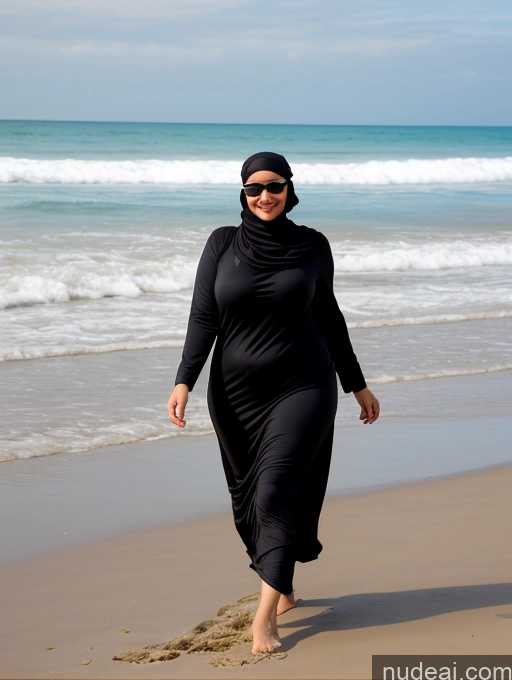 ai nude image of woman walking on the beach in a black dress and sunglasses pics of One Big Ass Chubby 40s Seductive Black Hair Messy Indonesian Beach Front View Bending Over Happy Niqab Perfect Boobs Casual Jeans Dress Milf Big Hips