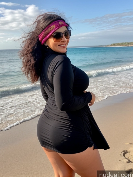 ai nude image of araffe woman in a black swimsuit and sunglasses on the beach pics of One Big Ass Chubby 40s Seductive Black Hair Messy Indonesian Beach Front View Bending Over Happy Niqab Perfect Boobs Casual Jeans Dress Milf Big Hips