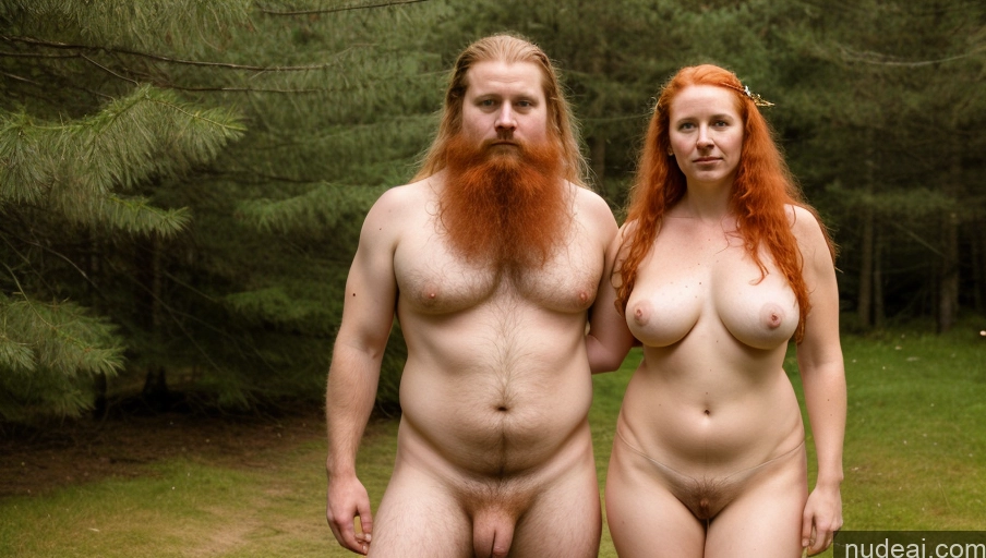 ai nude image of there are two naked women standing in the grass with a man pics of Perfect Boobs Pubic Hair Irish Hairy Women 30s Serious Ginger Painting Viking Traditional Woman + Man Partially Nude Medieval Nude