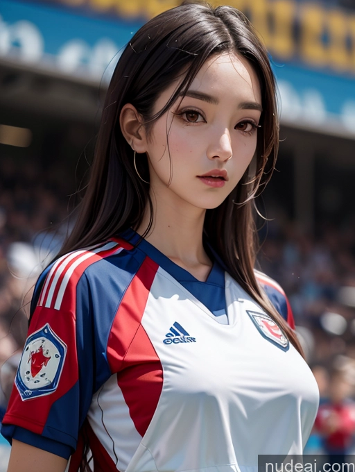 ai nude image of araffe woman in a soccer uniform standing in front of a crowd pics of Korean Perfect Boobs Soccer