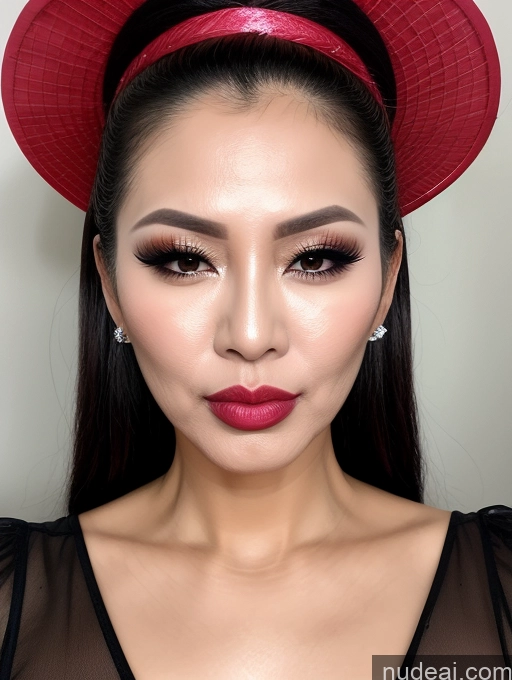 ai nude image of araffe woman with a red hat and a black dress pics of Miss Universe Model Beautiful Lipstick 60s Vietnamese Cumshot Cosplay Angry Orgasm Pouting Lips