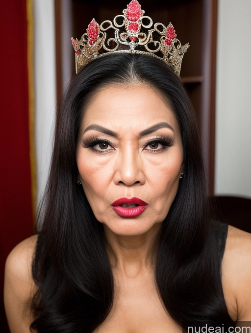 ai nude image of arafed woman with a tiara and red lipstick posing for a picture pics of Miss Universe Model Beautiful Lipstick Long Hair Vietnamese Professor Angry Sexy Face 70s