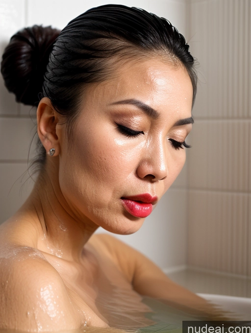 ai nude image of there is a woman taking a bath in a bathtub pics of Beautiful Lipstick Hair Bun Vietnamese 60s Bathing Angry Orgasm Pouting Lips Athlete