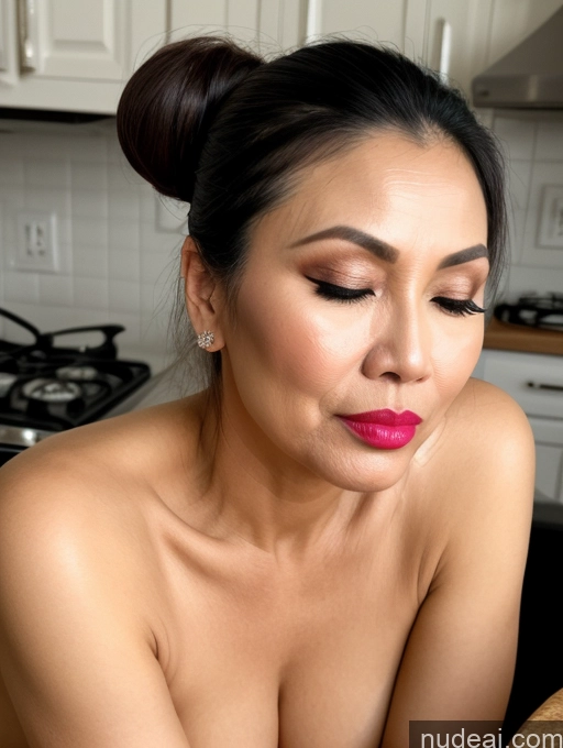 ai nude image of there is a woman with a pink lipstick and a pink lip pics of Milf Beautiful Lipstick Hair Bun Cooking Vietnamese Orgasm Pouting Lips 50s