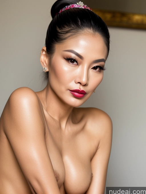 ai nude image of arafed asian woman with a pink lipstick and a tiable pics of Miss Universe Model Lipstick Asian Hair Bun Pouting Lips Sexy Face 60s