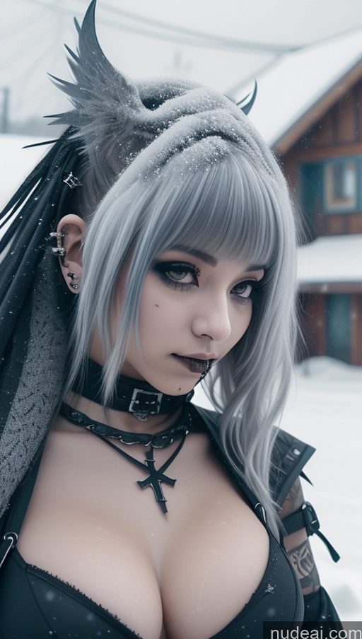 ai nude image of arafed woman with a black and white hair and a black top pics of Ethiopian Snow Close-up View Gothic Punk Girl Angel Athlete Busty Perfect Boobs