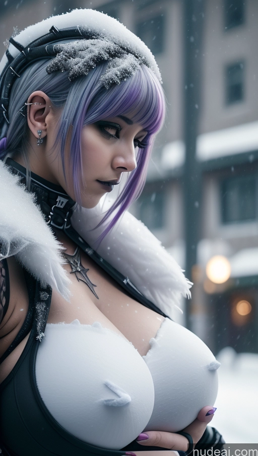 ai nude image of araffe with purple hair and a white fur collar pics of Ethiopian Snow Angel Athlete Perfect Boobs Close-up View Huge Boobs Gothic Punk Girl Purple Hair