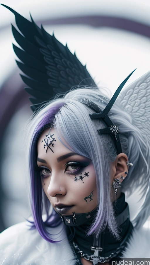 ai nude image of arafed woman with purple hair and black wings on her head pics of Ethiopian Snow Angel Athlete Perfect Boobs Close-up View Gothic Punk Girl Purple Hair