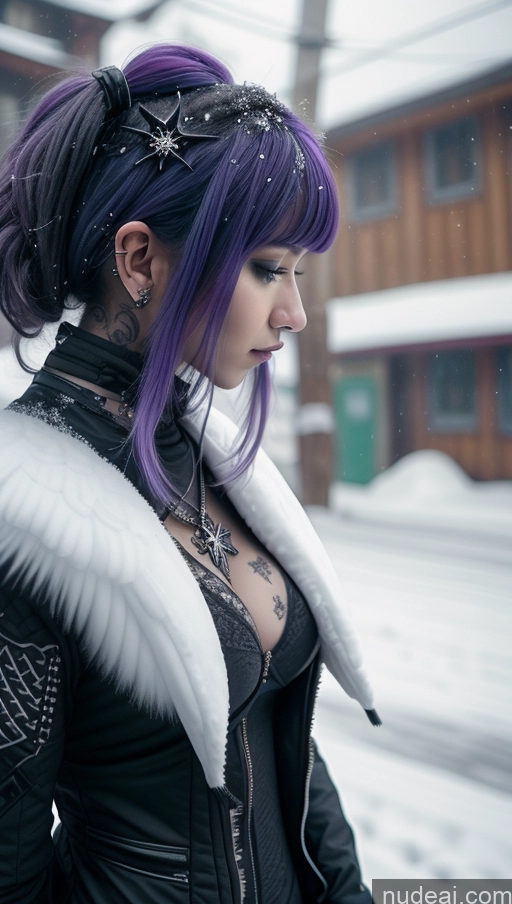 ai nude image of purple haired woman with purple hair and a black jacket pics of Ethiopian Snow Angel Athlete Perfect Boobs Close-up View Gothic Punk Girl Purple Hair