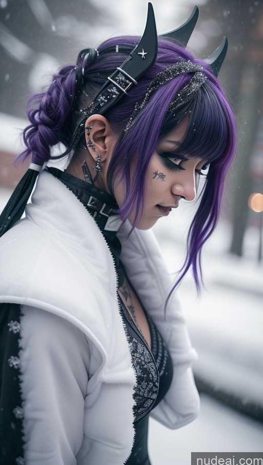 ai nude image of purple hair with horns and a black top pics of Ethiopian Snow Angel Athlete Perfect Boobs Close-up View Gothic Punk Girl Purple Hair